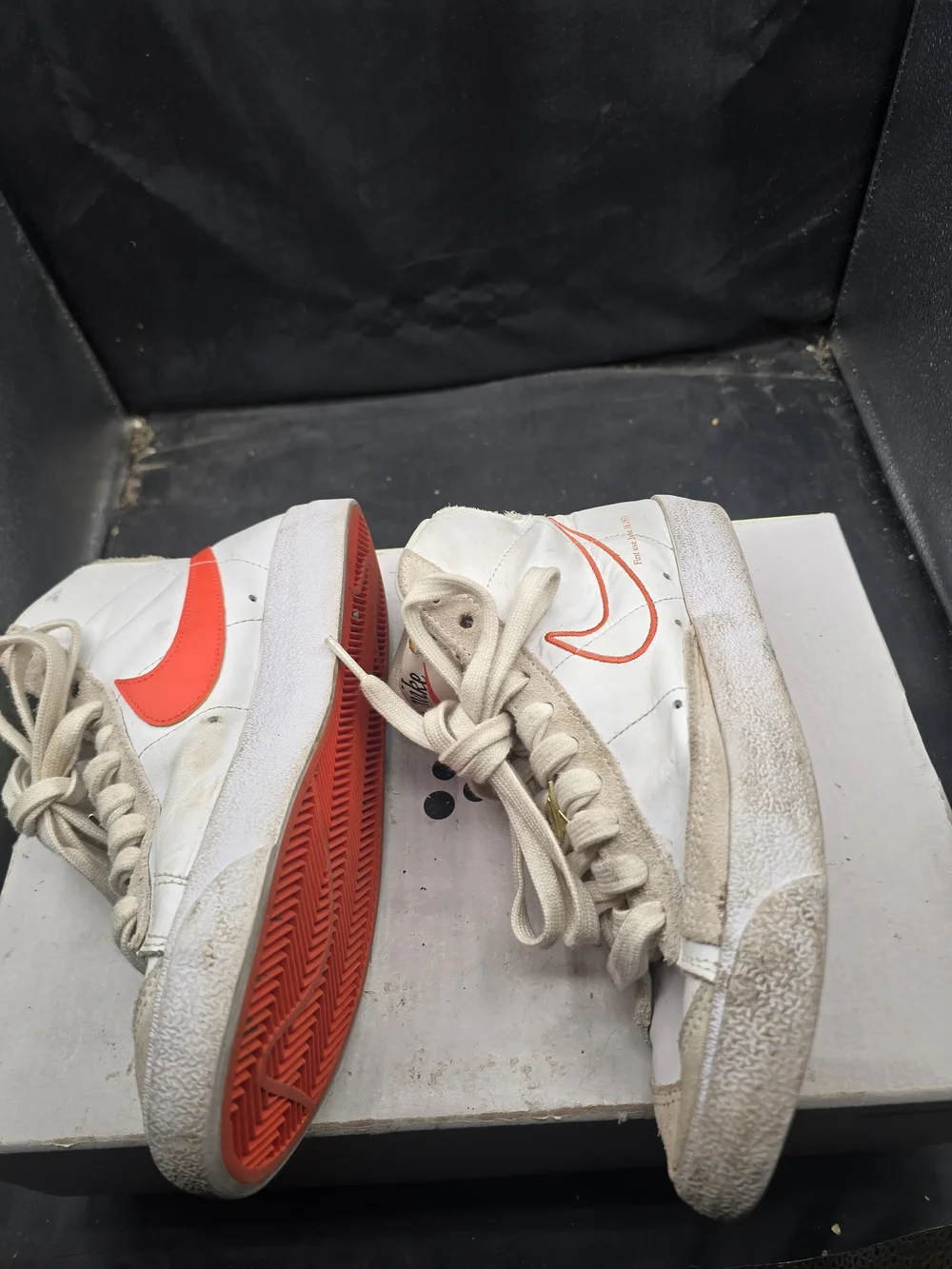 Nike‎ High Top Sneakers in White and Beige with Orange Swoosh